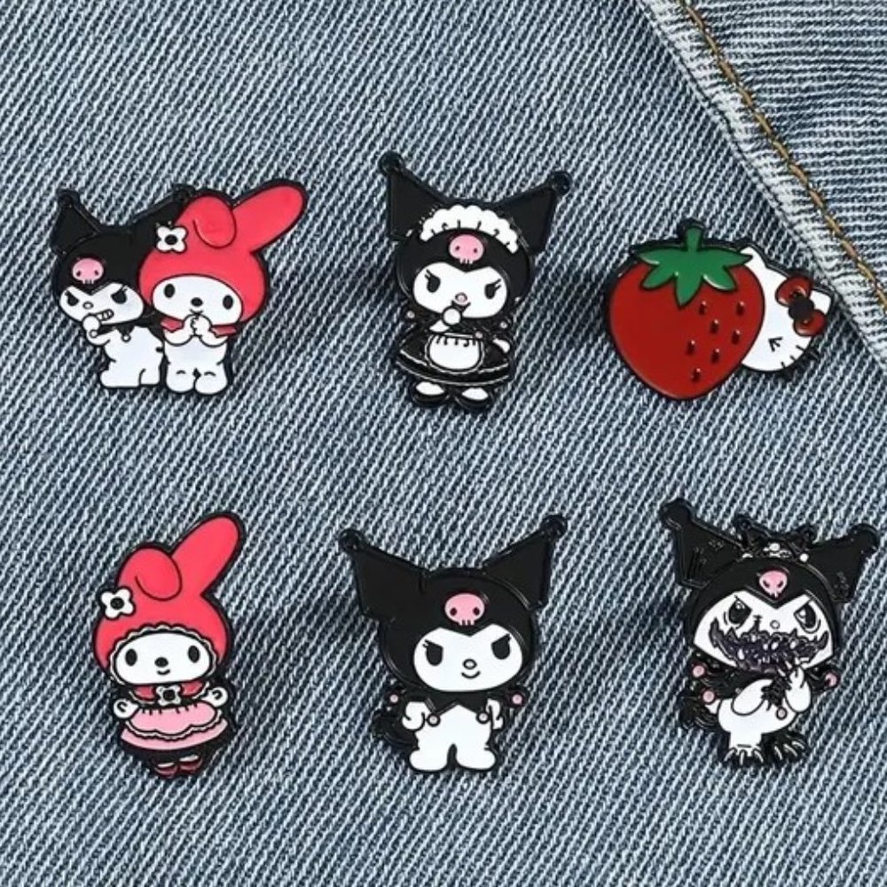 Pin Kuromi My Melody Black Enamel Pink Emo Rave Scene Evil Goth Brooch Sanrio